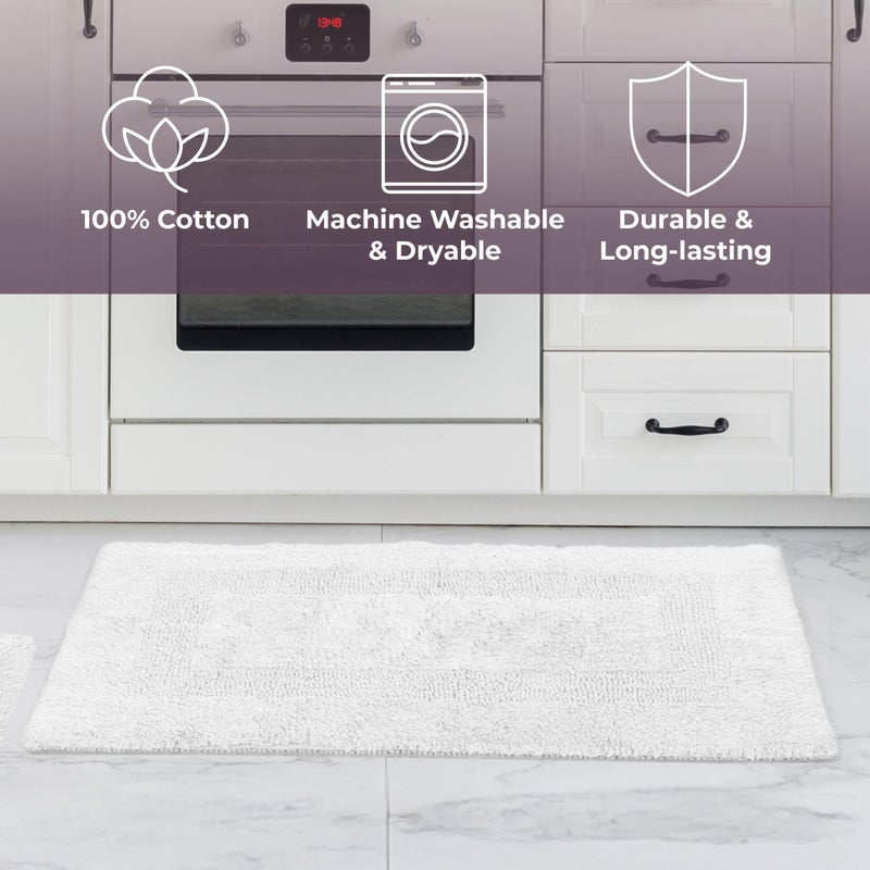 Lavish Home Bathroom Rugs - 2-Piece Cotton Bathroom Mat Set - Machine Washable Bath Mats for Restroom, Kitchen, or Laundry Room by Lavish Home (White) - Image 2